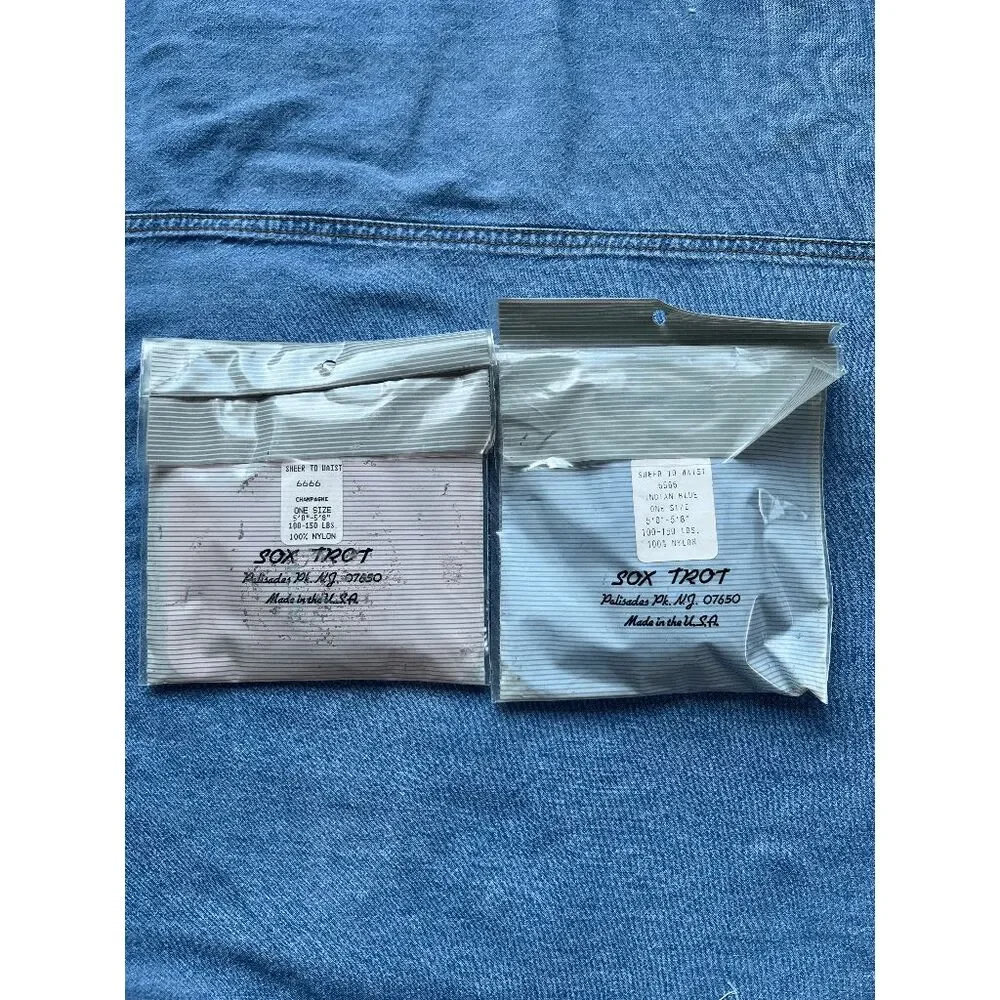 VTG Deadstock Sox Trot Sheer Waist Pantyhose Lot 2 Indian Blue Champagne USA